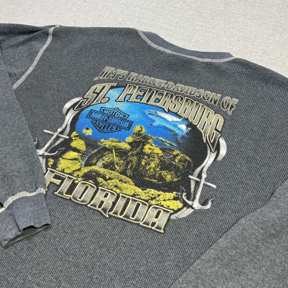 Harley-Davidson Thermal Waffle Shirt Men Large Gray Print St. Petersburg Florida